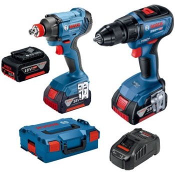 Bosch Set GSR 18V-50 Masina de gaurit insurubat brushless 50Nm + GDX 180-LI Masina de insurubat cu impact, 180Nm  + 3 acumulatori CoolPack Li-Ion 18V + incarcator 5Ah + L-Boxx