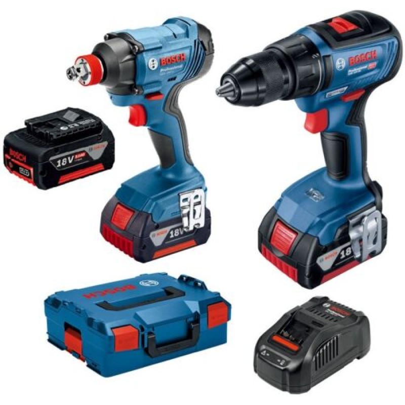 Bosch Set GSR 18V-50 Masina de gaurit insurubat brushless 50Nm + GDX 180-LI Masina de insurubat cu impact, 180Nm  + 3 acumulatori CoolPack Li-Ion 18V + incarcator 5Ah + L-Boxx