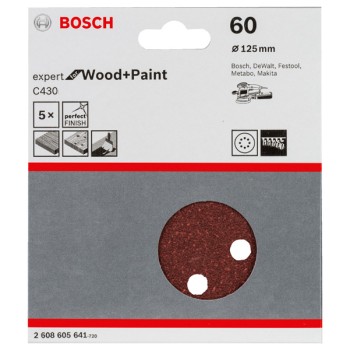 Bosch Set 5 foi slefuire Expert for Wood and Paint C430, 125mm, G60, 8 orificii