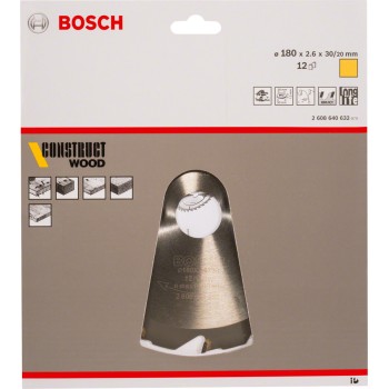 Bosch Panza ferastrau circular Construct Wood, 180x30x2.6mm, 12T, reductie 20mm