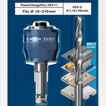 Bosch Adaptor hexagonal Expert PowerChange Plus HEX11 cu burghiu centrare HSS-G, 7.15x105 mm