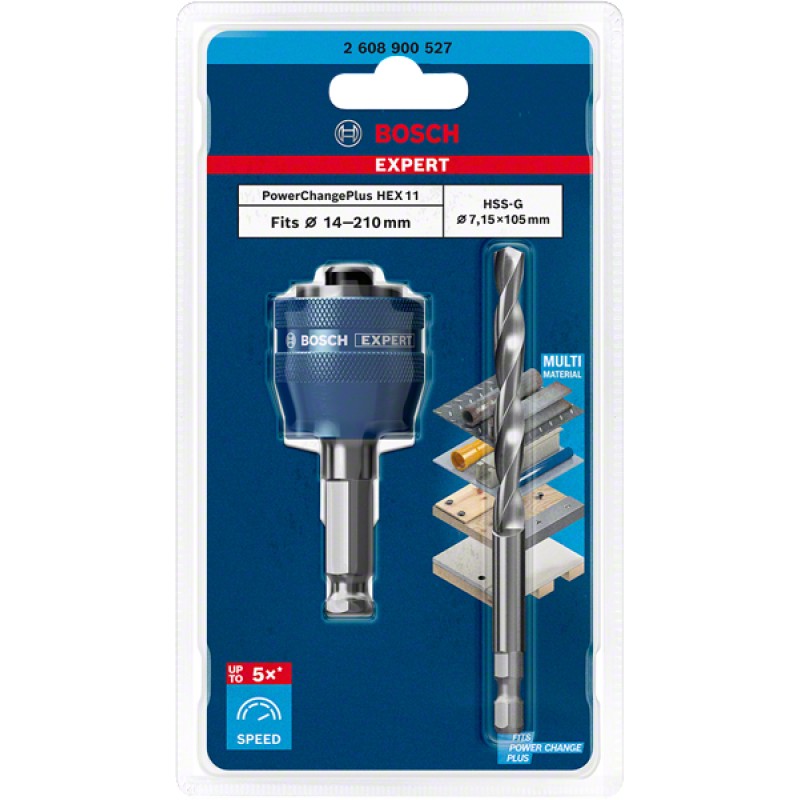 Bosch Adaptor hexagonal Expert PowerChange Plus HEX11 cu burghiu centrare HSS-G, 7.15x105 mm