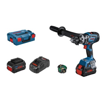 Bosch GSB 18V-150 C Masina de gaurit cu percutie brushless 150Nm + 2 acumulatori Li-Ion 18V +  incarcator 8 Ah + L-Boxx