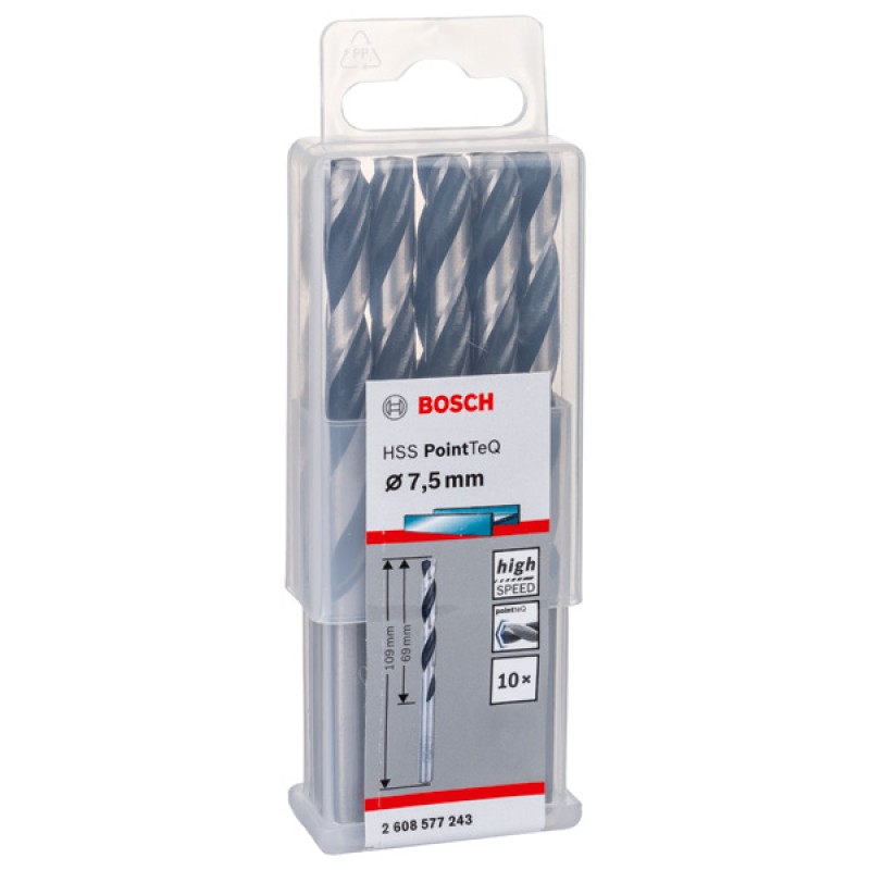 Bosch Set 10 burghie metal HSS PointTeQ, 7.5x69x109mm