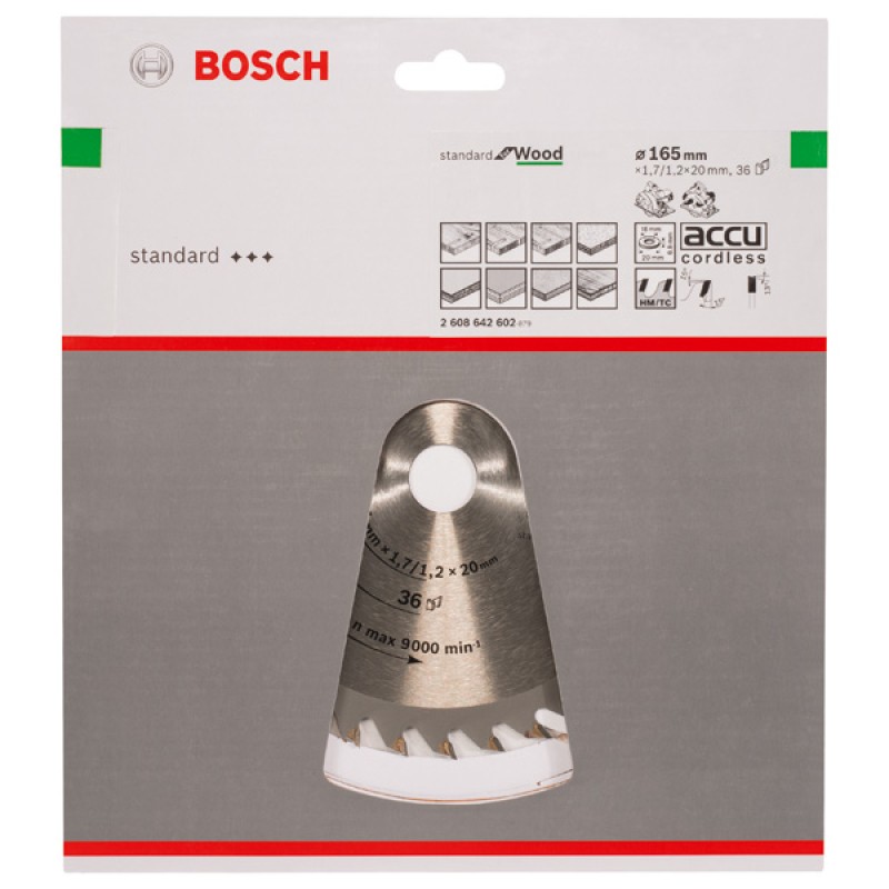 Bosch Panza ferastrau circular Optiline Standard for Wood, 165x20x1.7mm, 36T, reductie 16mm