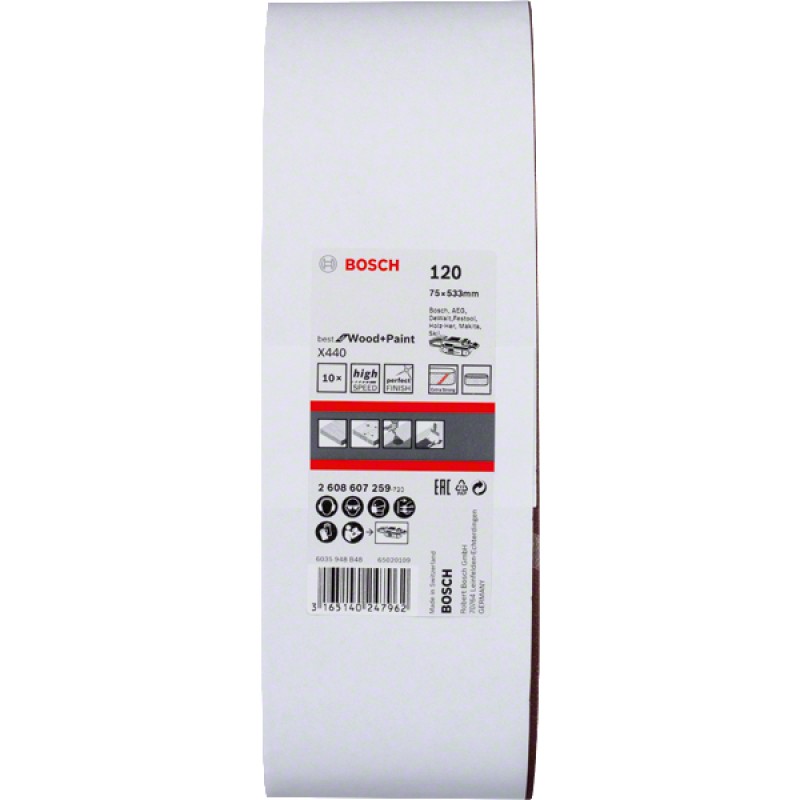 Bosch Set 10 benzi de slefuire X440, 75x533mm, 120