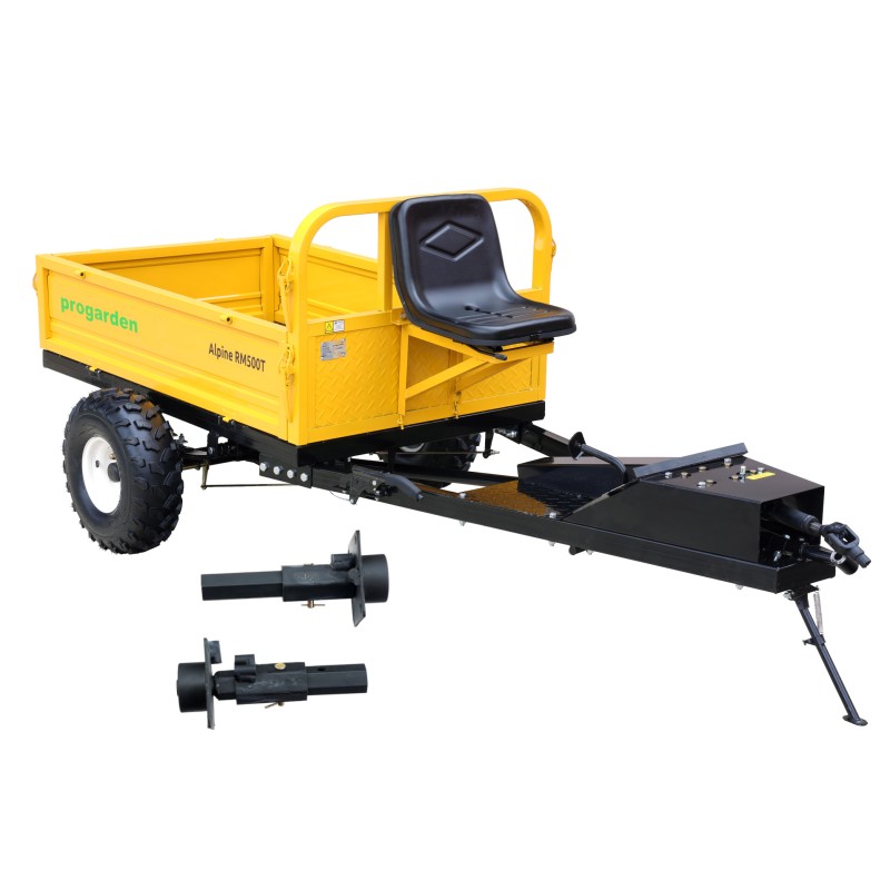 ProGARDEN Pachet Alpine RM500T Remorca cu tractiune 500kg, 1 osie, prindere bolt pentru motocultor, roti 19x7-8 si set manicoti Adaptiv 3 in 1 S