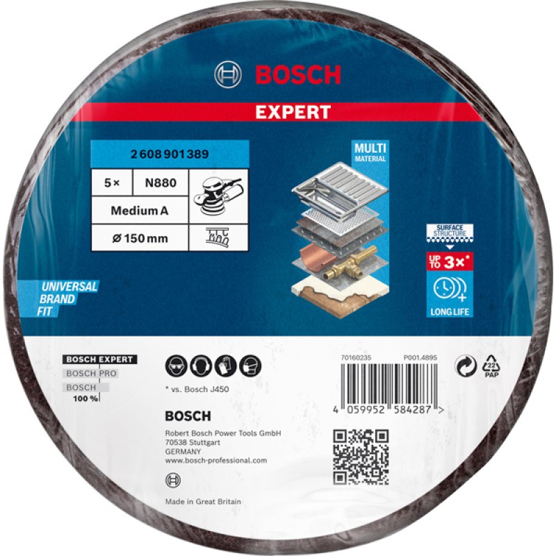 Bosch Set 5 Discuri postav pentru șlefuitoare orbitale cu excentric Expert N880, 150mm, G280, mediu A