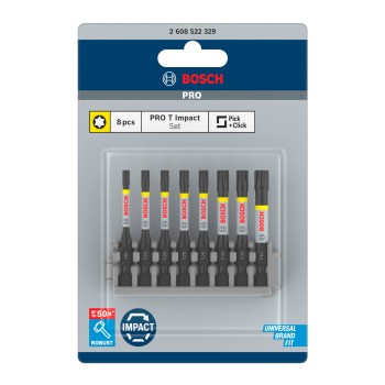 Bosch Set mixt 8 biti impact Torx 55mm, suport standard T15, T20, T25, T30, T40