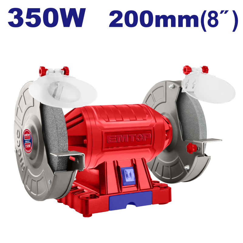 Polizor electric de banc 350W, 200mm (8  ), incl. cutie depozitare scule - EBGR83501, EMTOP