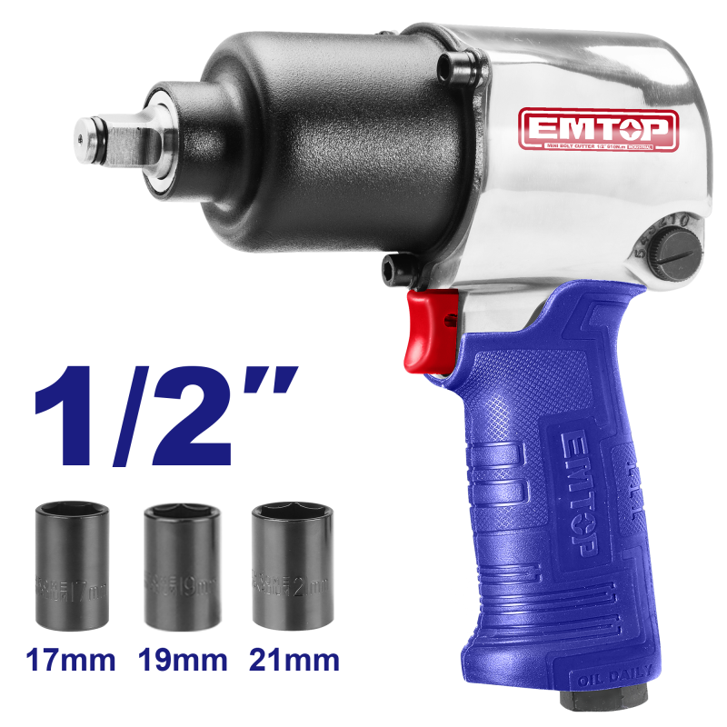 Pistol pneumatic 1 2  , 610Nm, 3 capete (17mm,19mm,21mm) - EATL126801 EMTOP - EATL126801, EMTOP