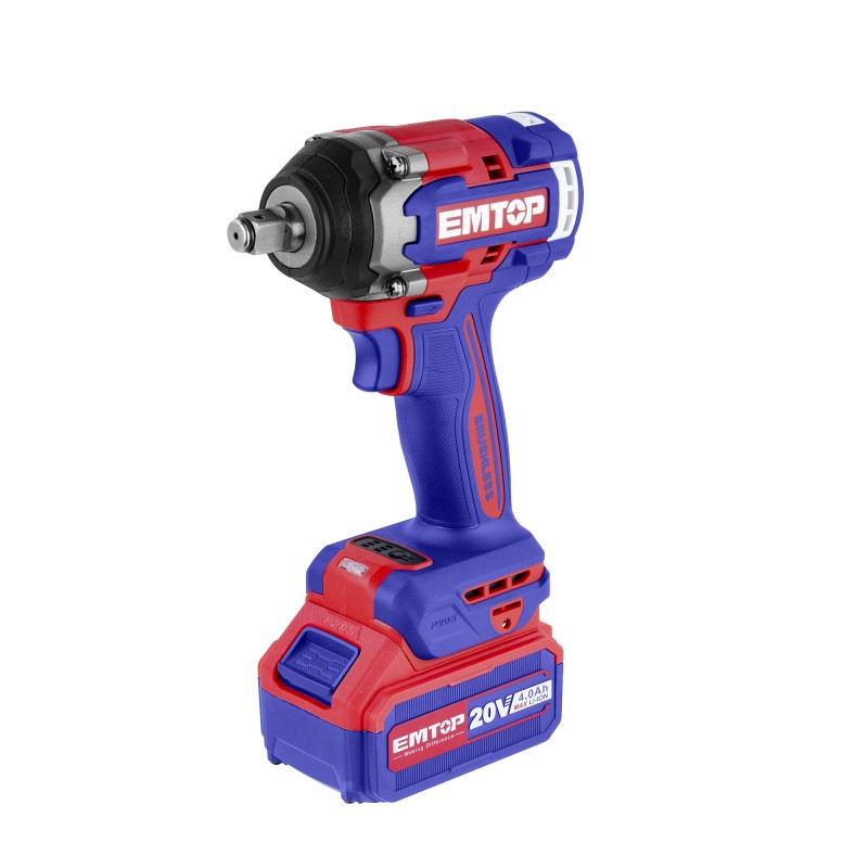 Bormasina de impact si insurubat cu 2 acumulatori 4.0Ah, motor fara perii (brushless), 500 Nm, 1 2  , 3 capete 21, 22, 24mm - ECiWL2050, EMTOP