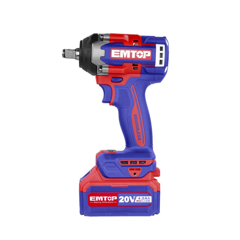 Bormasina de impact si insurubat cu 2 acumulatori 4.0Ah, motor fara perii (brushless), 500 Nm, 1 2  , 3 capete 21, 22, 24mm - ECiWL2050, EMTOP