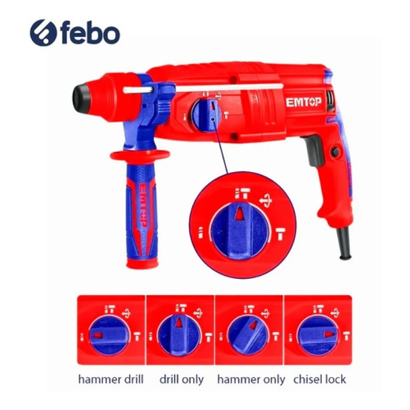 Ciocan electric rotopercutor, 800W, 2.5J, 3 burghie si 2 dalti incluse, cutie de transport - ERHRL801, EMTOP