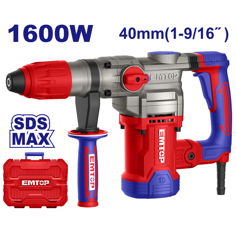 Ciocan electric rotopercutor 1600W, 10.0J, cutie de transport - ERHRM1608, EMTOP