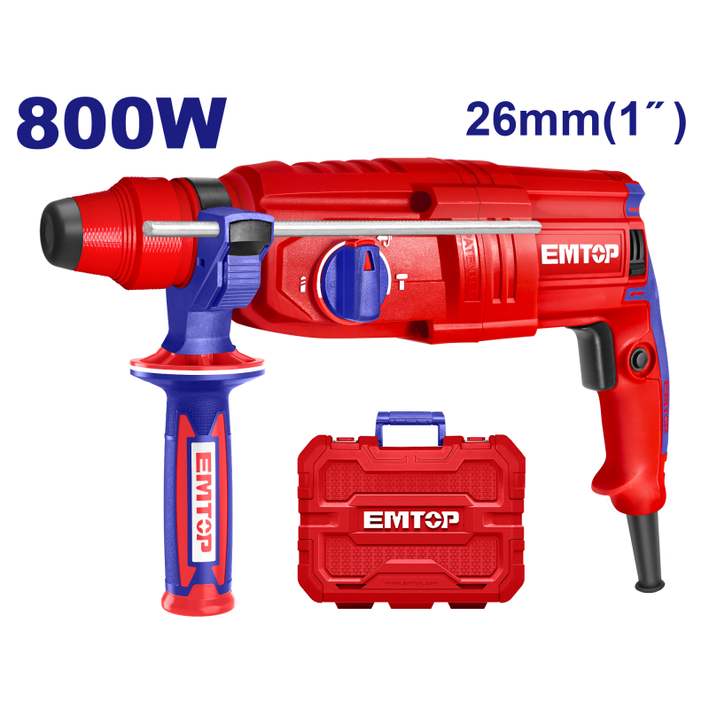 Ciocan electric rotopercutor, 800W, 2.5J, 3 burghie si 2 dalti incluse, cutie de transport - ERHRL801, EMTOP