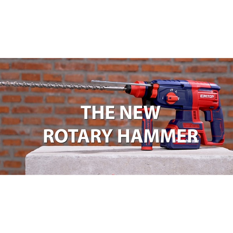 Ciocan rotopercutor fara acumulator si incarcator, 26mm, 4 accesorii - ELRH20228, EMTOP