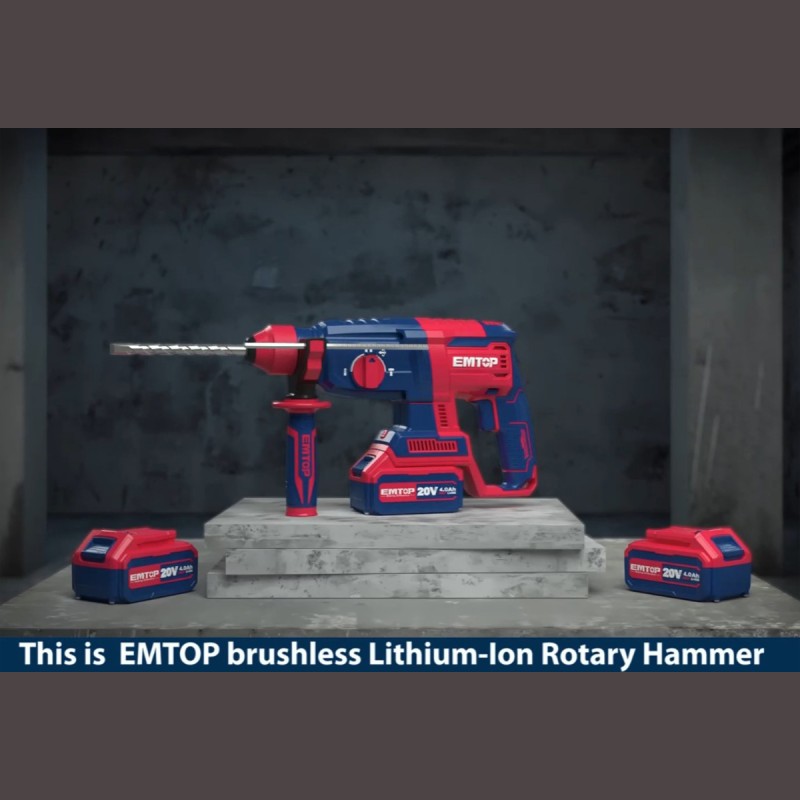 Ciocan rotopercutor fara acumulator si incarcator, 26mm, 4 accesorii - ELRH20228, EMTOP