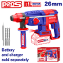 Ciocan rotopercutor fara acumulator si incarcator, 26mm, 4 accesorii - ELRH20228, EMTOP
