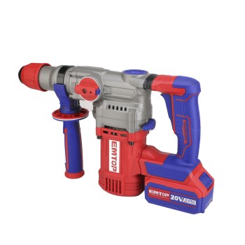 Ciocan rotopercutor cu 2 acumulatori 4.0Ah, motor fara perii (brushless), 28mm, 2.0J, 3 burghie, cutie de transport - ELRH202882, EMTOP