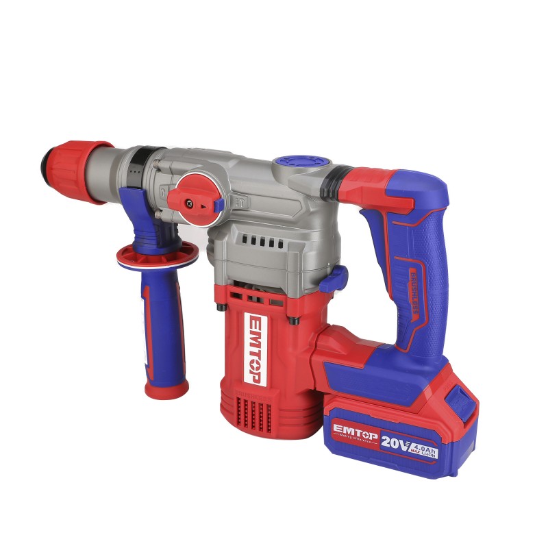 Ciocan rotopercutor cu 2 acumulatori 4.0Ah, motor fara perii (brushless), 28mm, 2.0J, 3 burghie, cutie de transport - ELRH202882, EMTOP