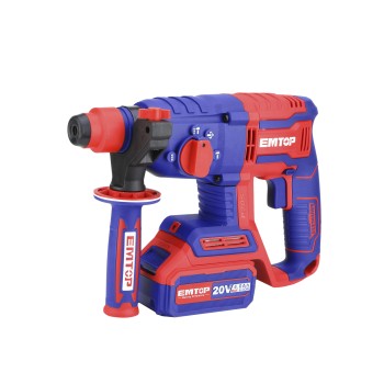 Ciocan rotopercutor cu 1 acumulator 4.0Ah, motor fara perii (brushless), 22mm, 2.0J, 3 burghie, cutie de transport - ELRH202081, EMTOP