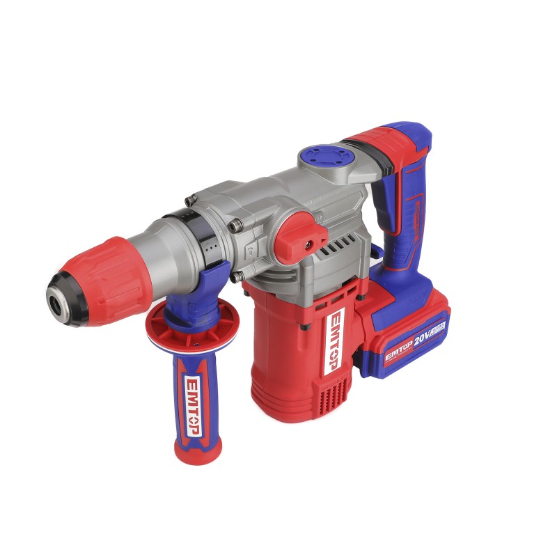 Ciocan rotopercutor cu 2 acumulatori 4.0Ah, motor fara perii (brushless), 28mm, 2.0J, 3 burghie, cutie de transport - ELRH202882, EMTOP