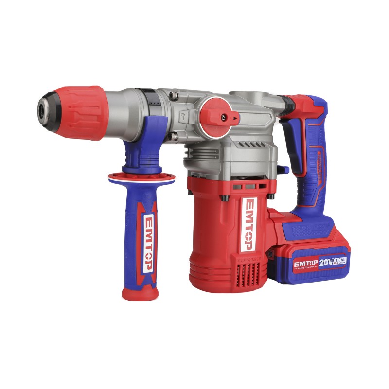 Ciocan rotopercutor cu 2 acumulatori 4.0Ah, motor fara perii (brushless), 28mm, 2.0J, 3 burghie, cutie de transport - ELRH202882, EMTOP