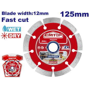 Disc Turbo diamantat 125mm, taiere umeda si uscata, lama 12 mm - EDDC011251, EMTOP