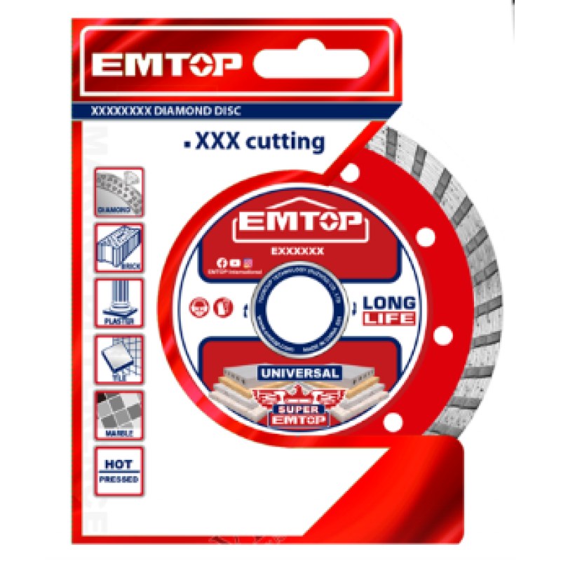 Disc Turbo diamantat 125mm, taiere umeda si uscata pentru caramida, beton si piatra, lama 10 mm - EDDC031252, EMTOP