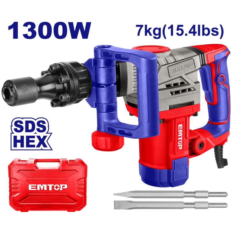 Ciocan demolator HEX, 1300W, 20J, 2 dalti, 7kg, ambalat in cutie de transport - EDBRH1301, EMTOP