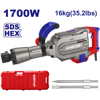 Ciocan demolator HEX, 1700W, 45J, 2 dalti, ambalat in cutie de transport - EDBRH1701, EMTOP