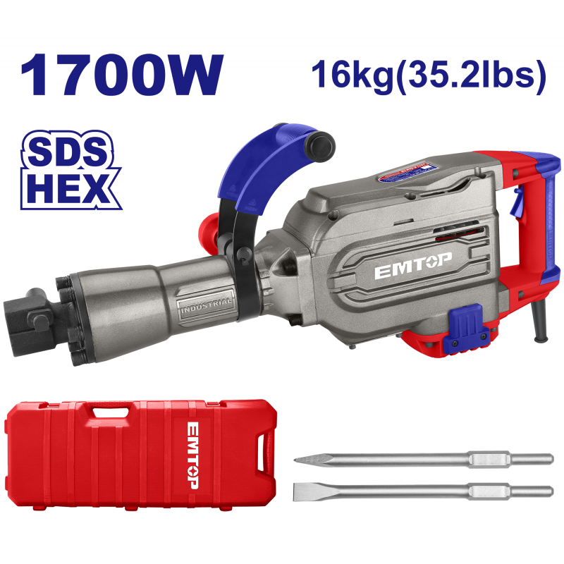 Ciocan demolator HEX, 1700W, 45J, 2 dalti, ambalat in cutie de transport - EDBRH1701, EMTOP