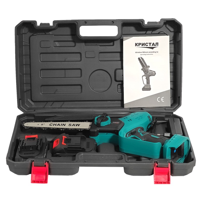 Drujba  mini fierastrau  cu acumulator DDT-CRISTAL, Indicator procentaj baterie, sistem de ungere automat, Lama+Lant 8