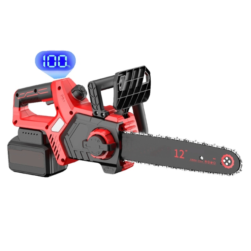 Drujba  mini fierastrau cu acumulator DDT-CRISTAL, 21V, 4A, Indicator procentaj baterie, sistem de ungere automat, Lama+Lant 12  Geanta transport, Rosu-Negru