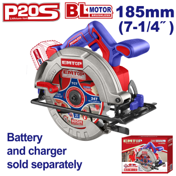 Fierastrau circular fara acumulator si incarcator, unghi taiere reglabil, 185mm - ELCS1851, EMTOP