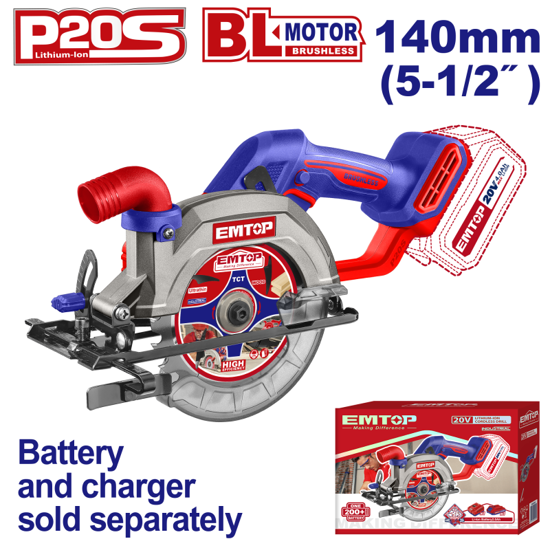 Fierastrau circular fara acumulator si incarcator, 140mm - ELCS1402, EMTOP