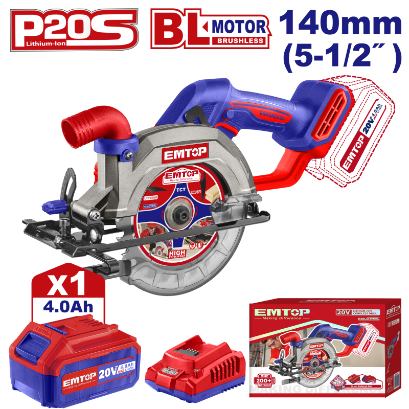 Fierastrau circular cu 1 acumulator 4.0AH, 140mm - ELCS14021, EMTOP