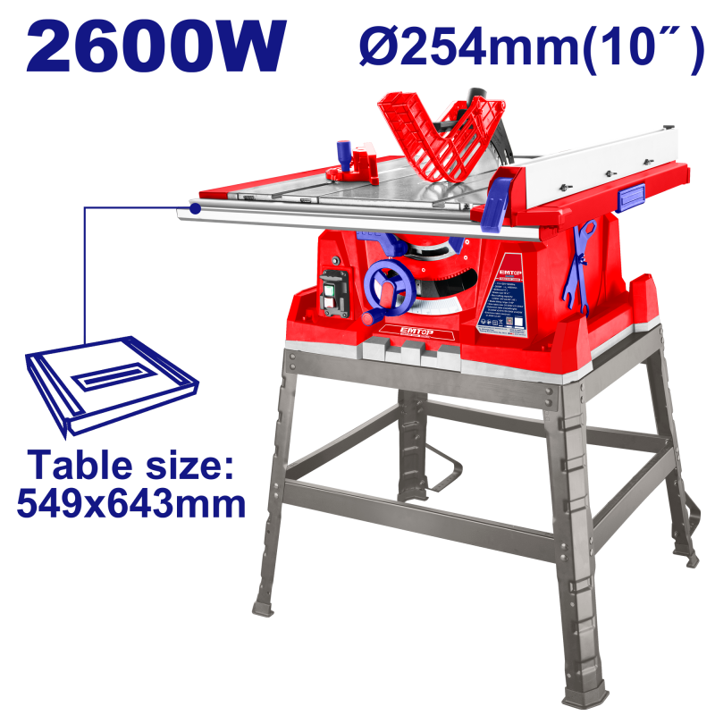 Fierastrau electric circular cu masa, 2600W, masa 549x643mm - ETSW26001, EMTOP