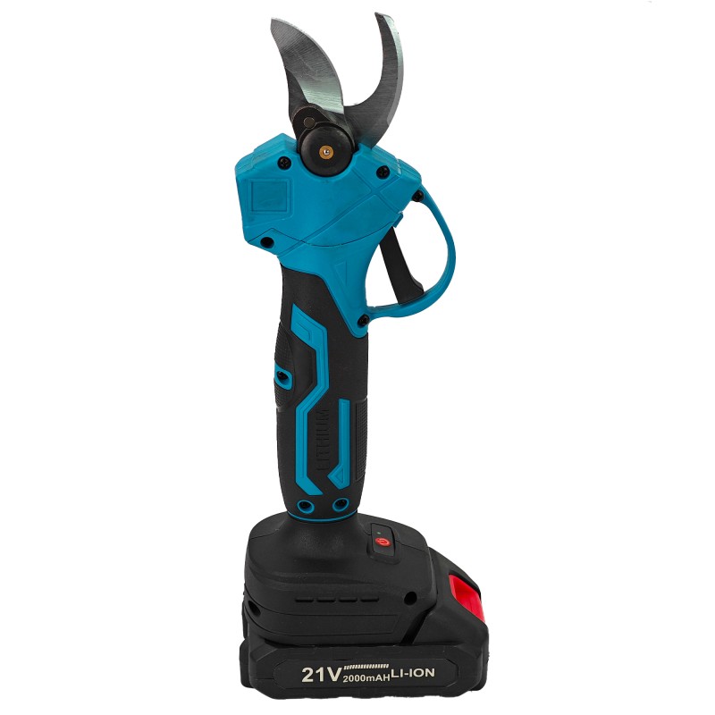 Foarfeca electrica pentru vita de vie, crengi, DDT-CRISTAL cu 2 Acumulatori 21 V, 2000 mAh, Albastru