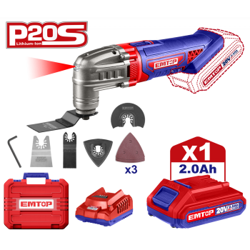 Instrument multifunctional cu 1 acumulator 2.0AH, 6 viteze, 8 accesorii, cutie transport - ELMF20221, EMTOP