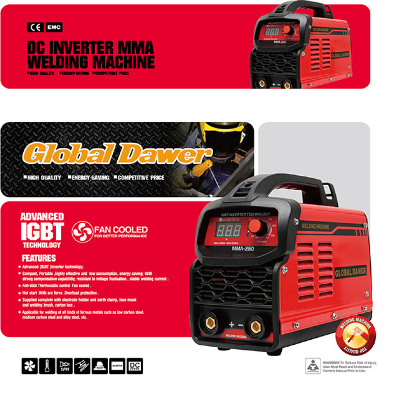 Invertor de sudura MMA, Global Dawer, 250 A, 2.5 - 4 mm