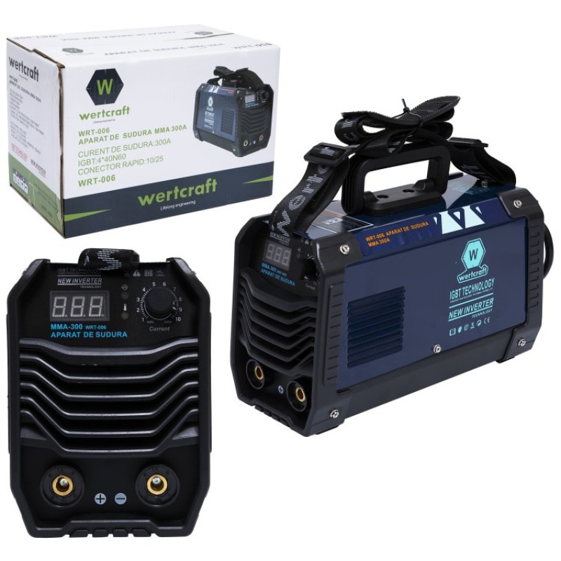 Invertor de sudura WertCraft WRT-006, 20-300 A amperaj, 230 V, 1.6-4 mm diametru electrod, MMA, IP21, funtie anti-lipire