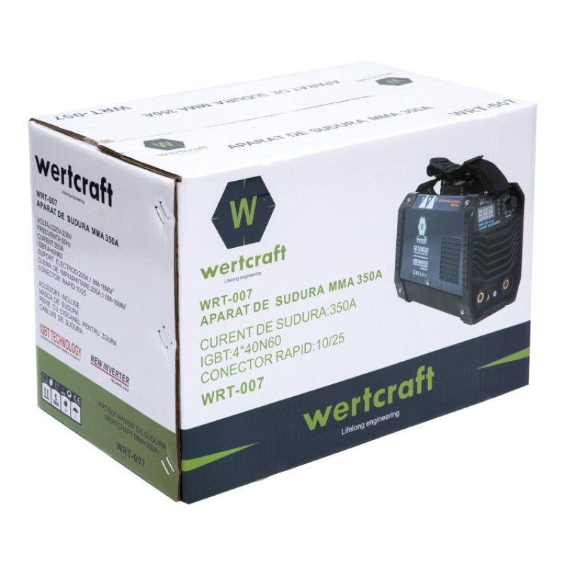 Invertor de sudura WertCraft WRT-007, 20-350 A amperaj, 230 V, 1.6-4 mm diametru electrod, MMA, IP21, funtie anti-lipire