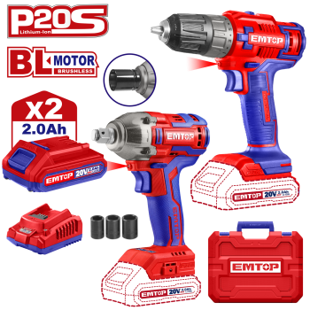 Set 2 buc. bormasina  de insurubat si impact cu 2 acumulatori 2.0AH, 3 accesorii, cutie de transport - ECKL20072, EMTOP