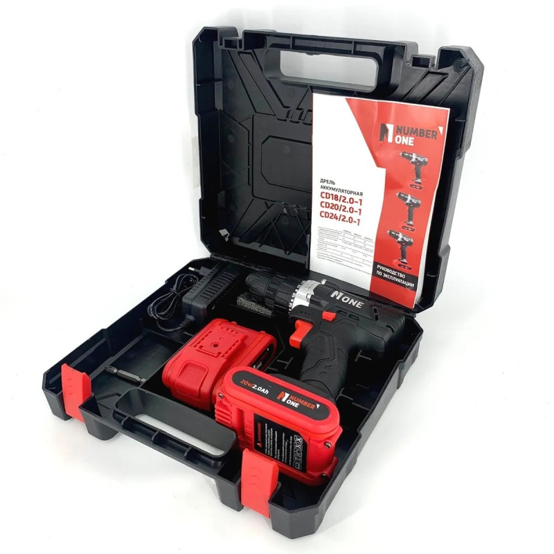 Masina de gaurit si insurubat cu 2 acumulatori Number One , 20 V, 2.0 Ah, 32 Nm, 400 rpm insurubare, 1400 rpm gaurire