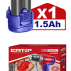 Masina de gaurit si insurubat cu impact, cu 1 baterie 1.5Ah, incarcare prin cablu tip C, 20Nm, fara incarcator - ECDL12510, EMTOP