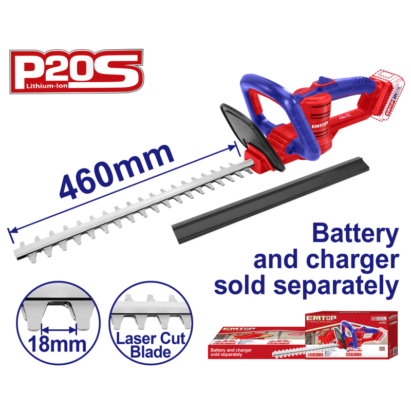 Masina de tuns gard viu si pomi fara acumulator si incarcator, lama 460mm - ELHT20018, EMTOP