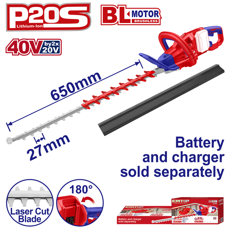 Trimmer gard viu fara acumulator si incarcator, lama 650mm - ELHT40028, EMTOP