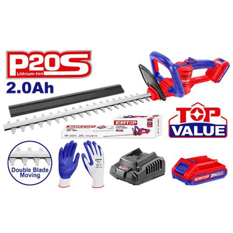 Trimmer gard viu cu 1 acumulator 2.0AH, lama 460mm, manusi protectie - ELHT204611, EMTOP